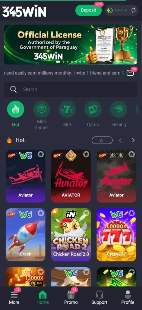 345WIN Game interface