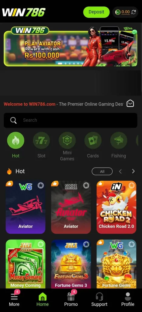 WIN786 Game interface