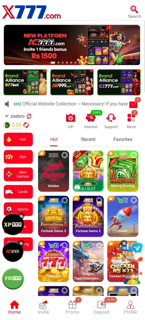 X777 Game Interface